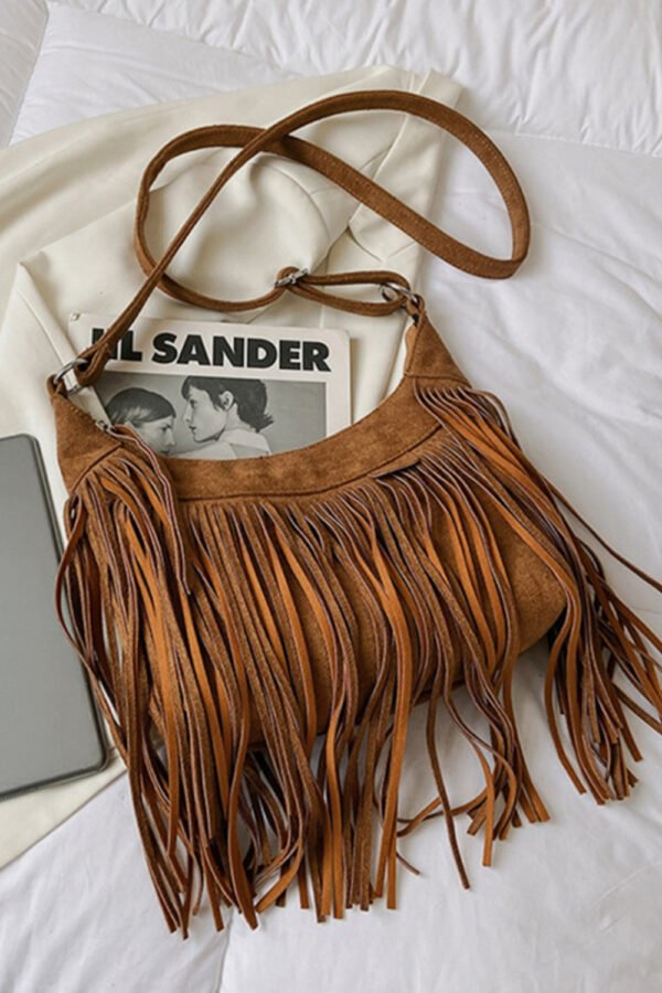 Suede Fringe Adjustable Strap Shoulder Bag - Image 4