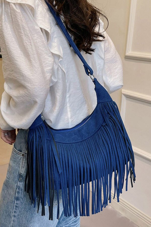 Suede Fringe Adjustable Strap Shoulder Bag - Image 16