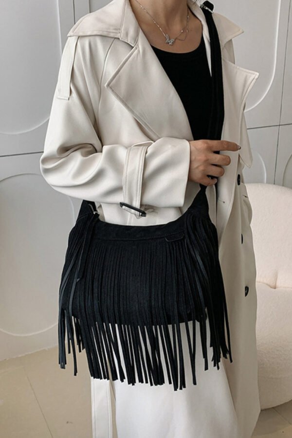 Suede Fringe Adjustable Strap Shoulder Bag - Image 14