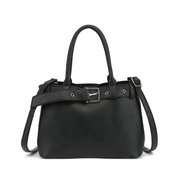 Belted Triple Compartment Satchel with Detachable Crossbody Strap - Image 2
