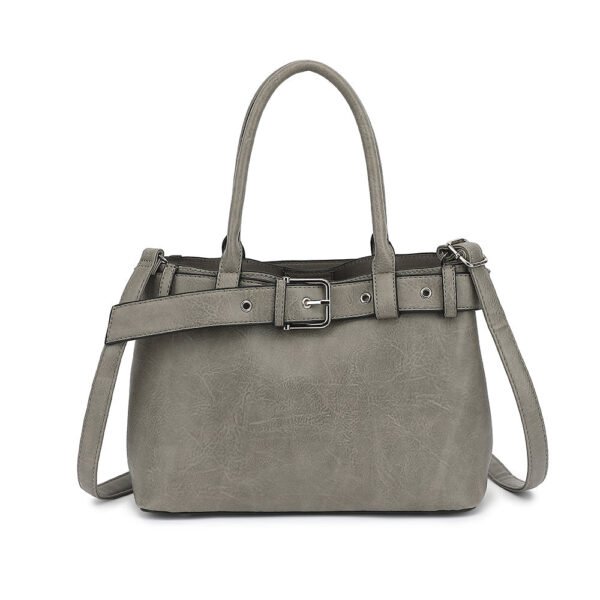 Belted Triple Compartment Satchel with Detachable Crossbody Strap - Image 4