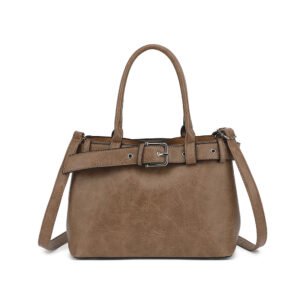 Belted Triple Compartment Satchel with Detachable Crossbody Strap