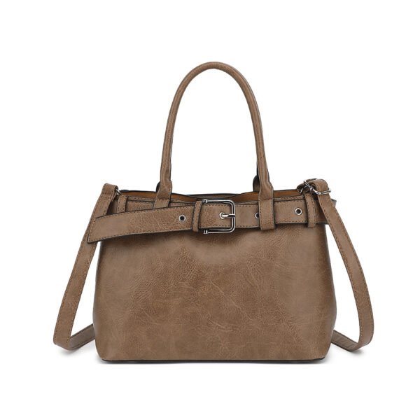 Belted Triple Compartment Satchel with Detachable Crossbody Strap