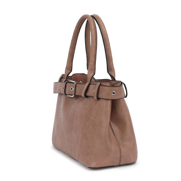 Belted Triple Compartment Satchel with Detachable Crossbody Strap - Image 6