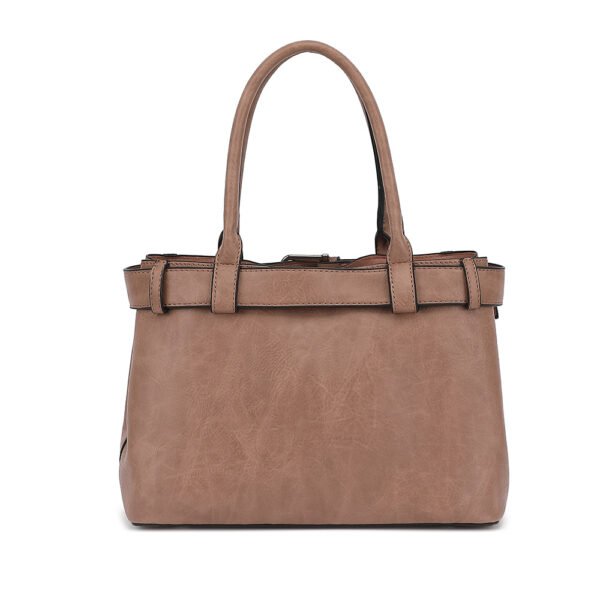 Belted Triple Compartment Satchel with Detachable Crossbody Strap - Image 7