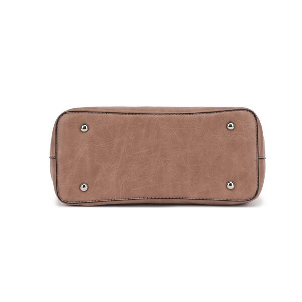 Belted Triple Compartment Satchel with Detachable Crossbody Strap - Image 8