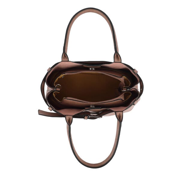 Belted Triple Compartment Satchel with Detachable Crossbody Strap - Image 5