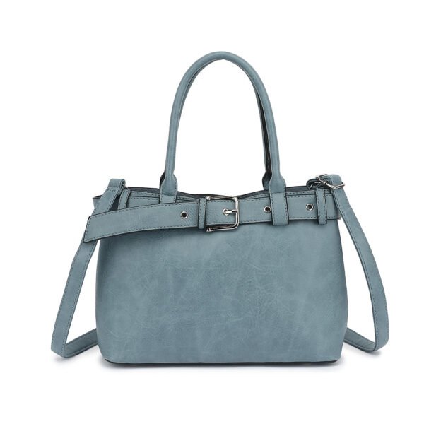Belted Triple Compartment Satchel with Detachable Crossbody Strap - Image 3