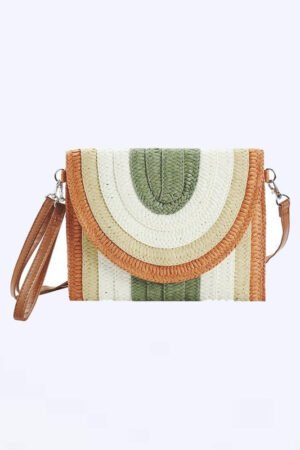Contrast Color Convertible Straw Clutch Swing Bag