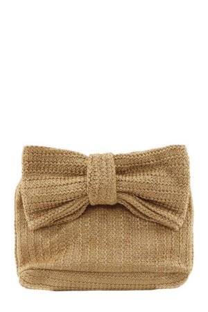Bow Accent Straw Clutch Bag