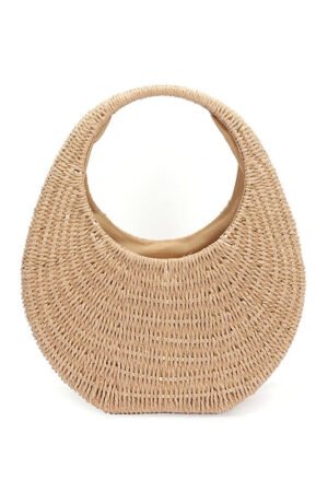Faux Straw Wicker Moon Bag