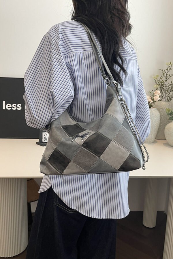 PU Leather Color Block Shoulder Bag - Image 9