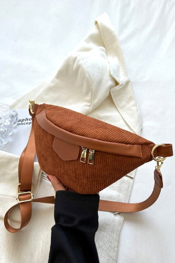 Corduroy Crossbody Bag with Removable Strap - Image 2