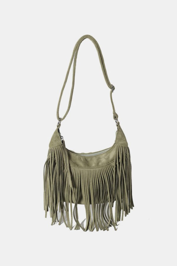 Suede Fringe Adjustable Strap Shoulder Bag - Image 18