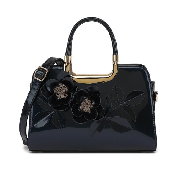 Flower Patent Leather Frame Satchel - Image 5