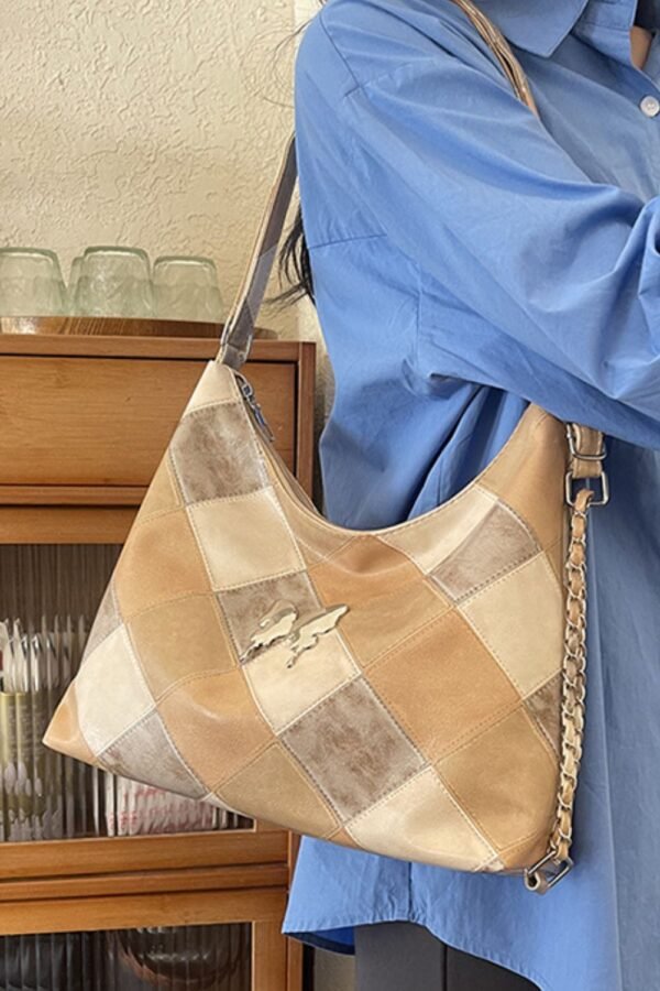 PU Leather Color Block Shoulder Bag - Image 6