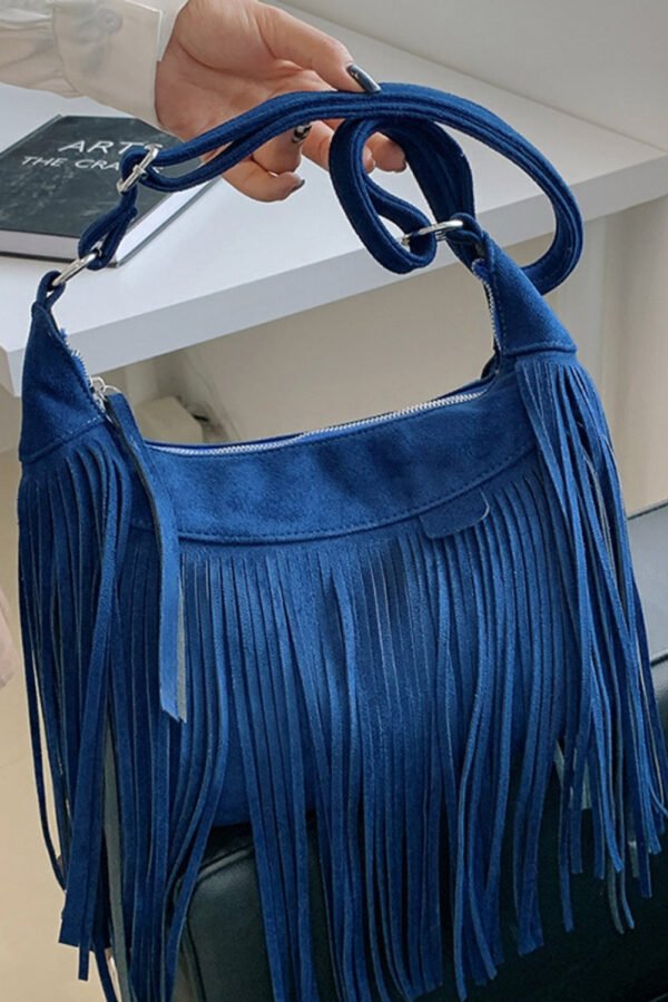 Suede Fringe Adjustable Strap Shoulder Bag - Image 15