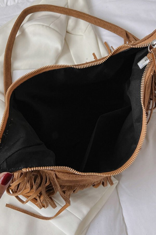 Suede Fringe Adjustable Strap Shoulder Bag - Image 8