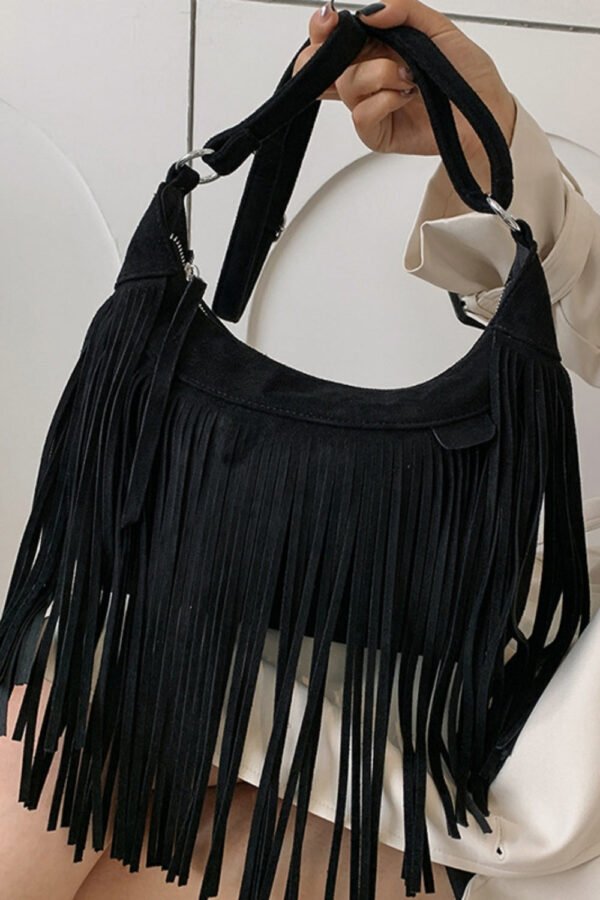 Suede Fringe Adjustable Strap Shoulder Bag - Image 13