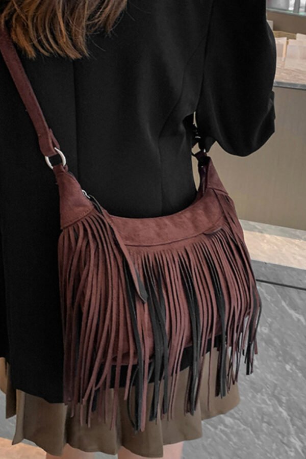 Suede Fringe Adjustable Strap Shoulder Bag - Image 11