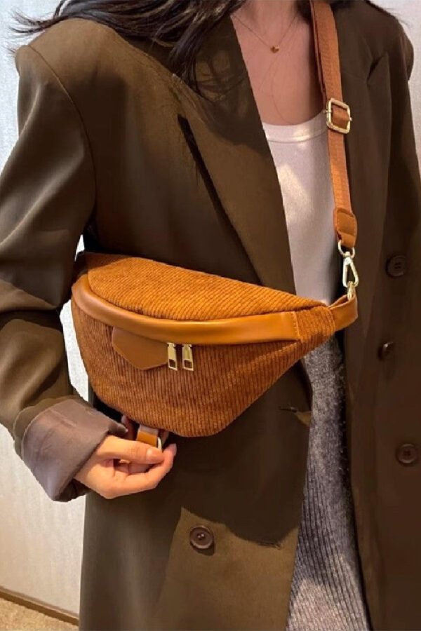 Corduroy Crossbody Bag with Removable Strap - Image 3