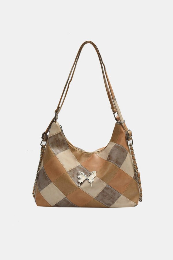 PU Leather Color Block Shoulder Bag - Image 4