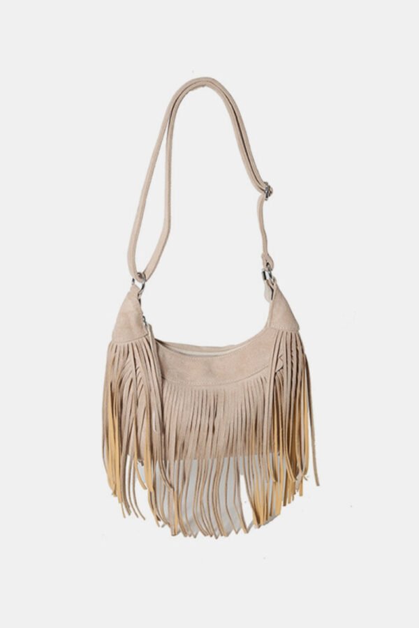Suede Fringe Adjustable Strap Shoulder Bag - Image 9
