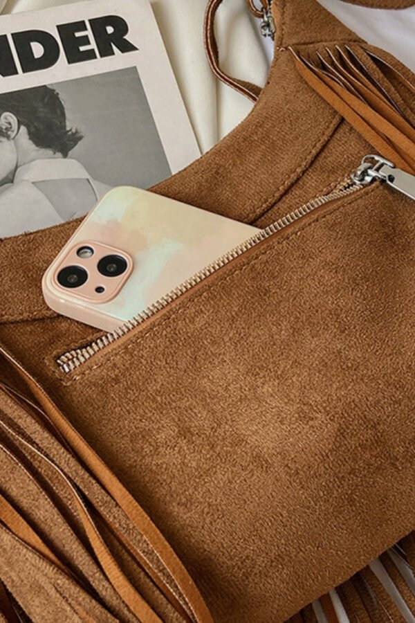 Suede Fringe Adjustable Strap Shoulder Bag - Image 7