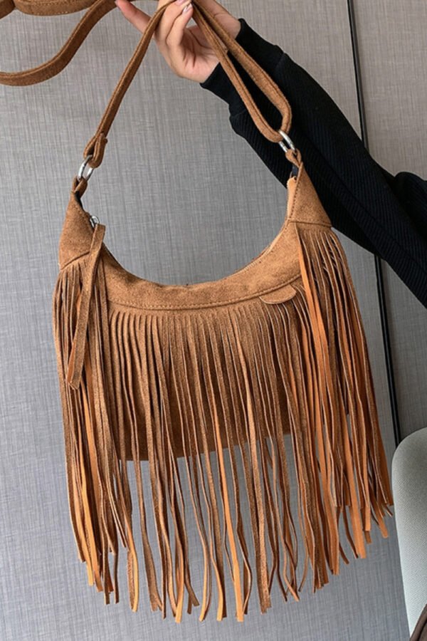 Suede Fringe Adjustable Strap Shoulder Bag - Image 2