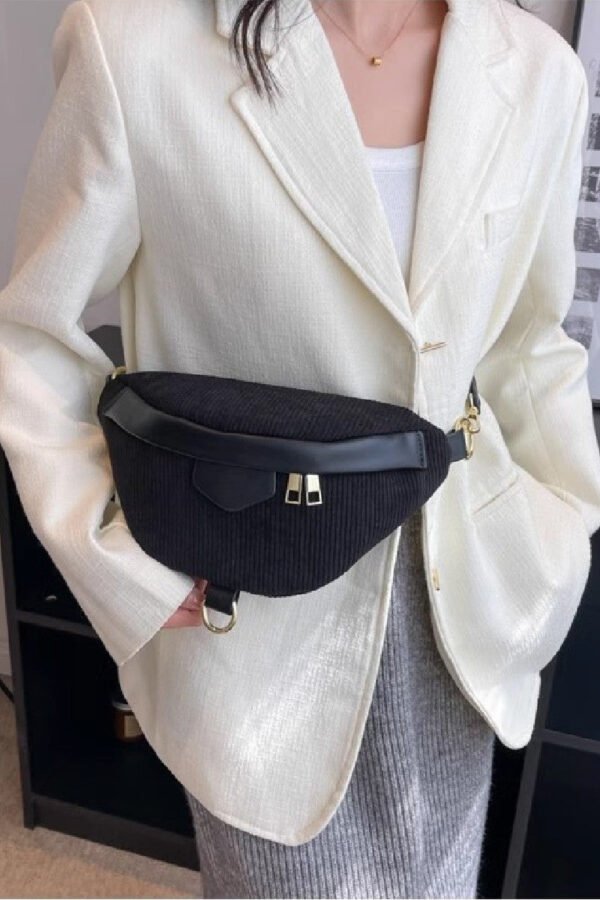 Corduroy Crossbody Bag with Removable Strap - Image 12