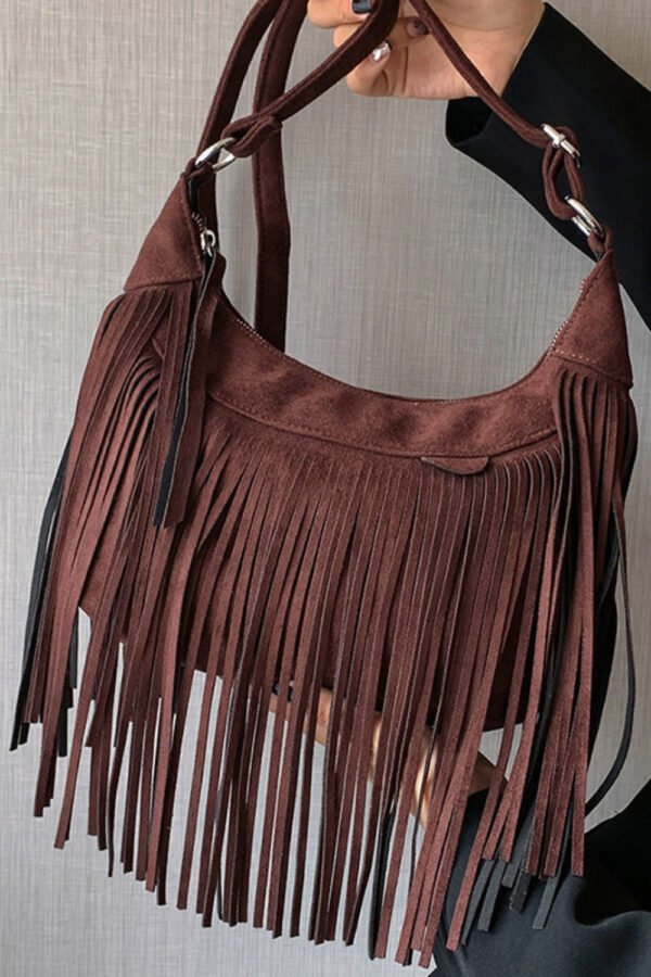 Suede Fringe Adjustable Strap Shoulder Bag - Image 12