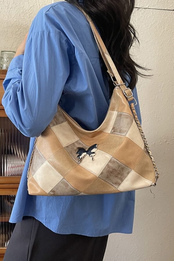 PU Leather Color Block Shoulder Bag - Image 5