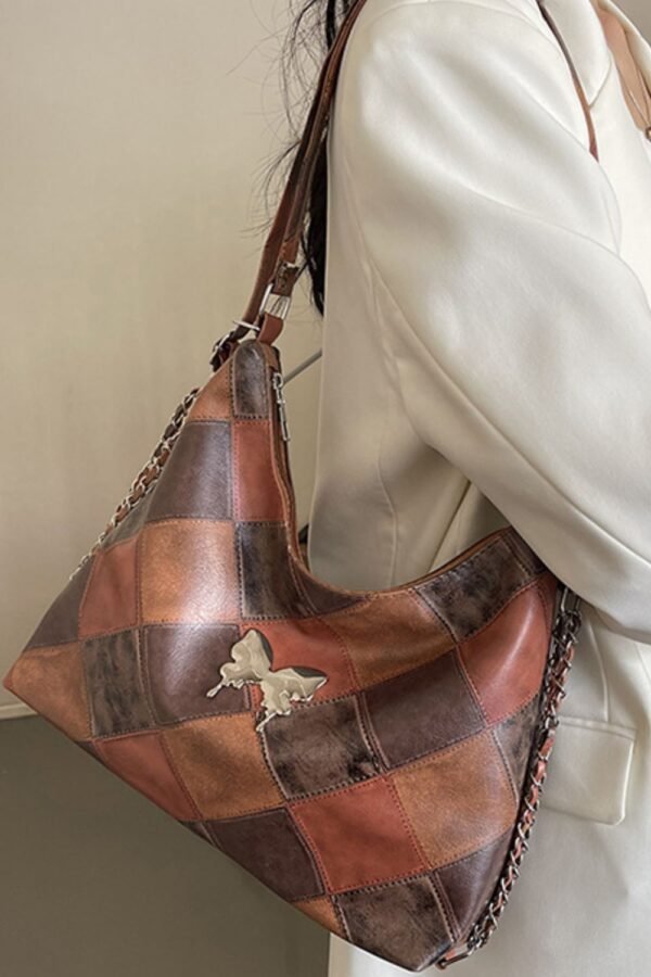 PU Leather Color Block Shoulder Bag - Image 3