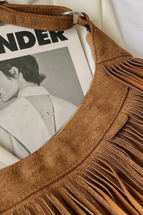 Suede Fringe Adjustable Strap Shoulder Bag - Image 5