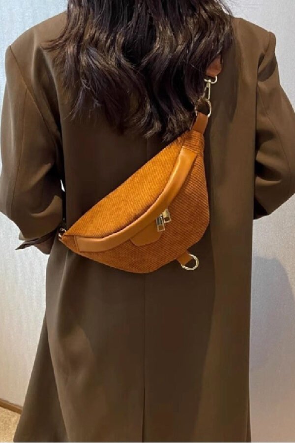 Corduroy Crossbody Bag with Removable Strap - Image 4