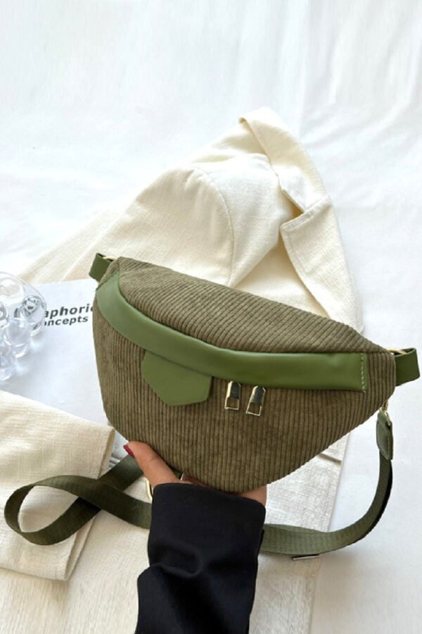 Corduroy Crossbody Bag with Removable Strap - Image 8