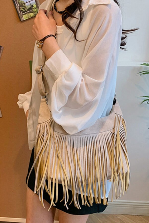 Suede Fringe Adjustable Strap Shoulder Bag - Image 10